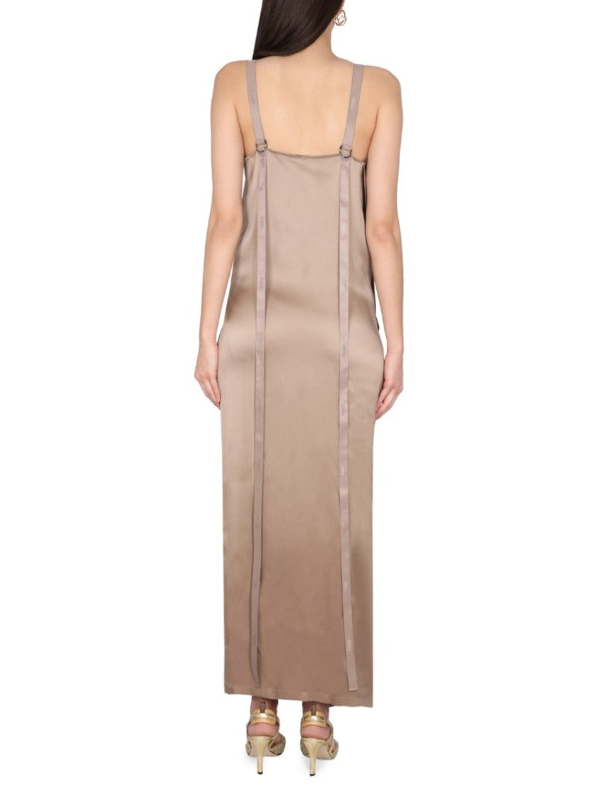 Fendi Square Neck Satin Maxi Dress