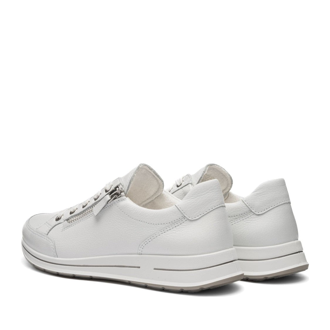 Ara White Osaka Minimalist Zipper Leather Sneakers