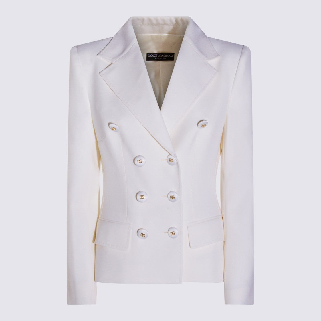 Dolce & Gabbana Double-Breasted White Wool Blazer With Structured Lapel