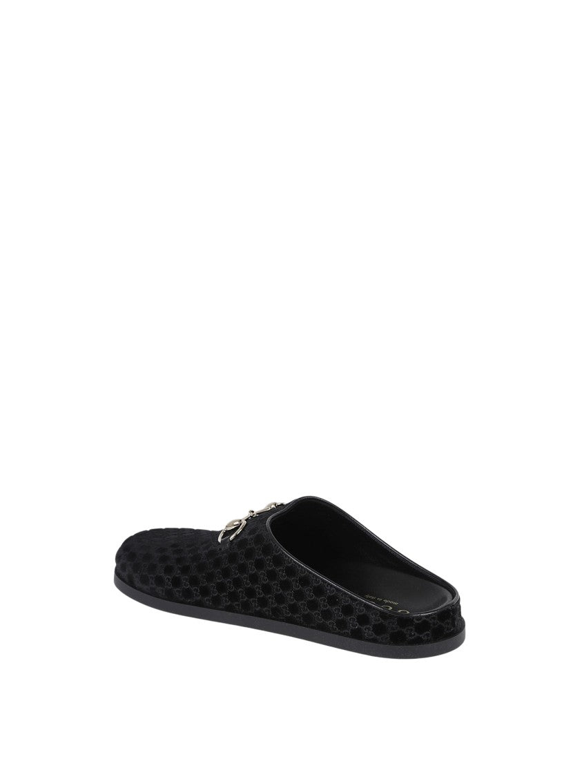 Gucci Plush Black Velvet Sol Mules