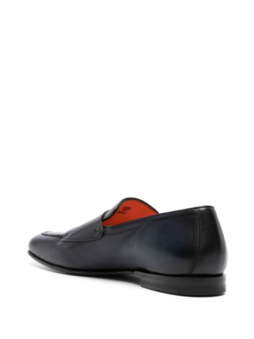 Santoni Navy Blue Leather Shoe