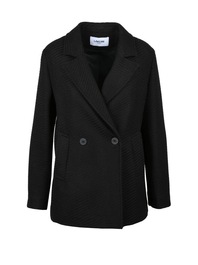 Lakore Black Double-Breasted Wool-Blend Short Coat