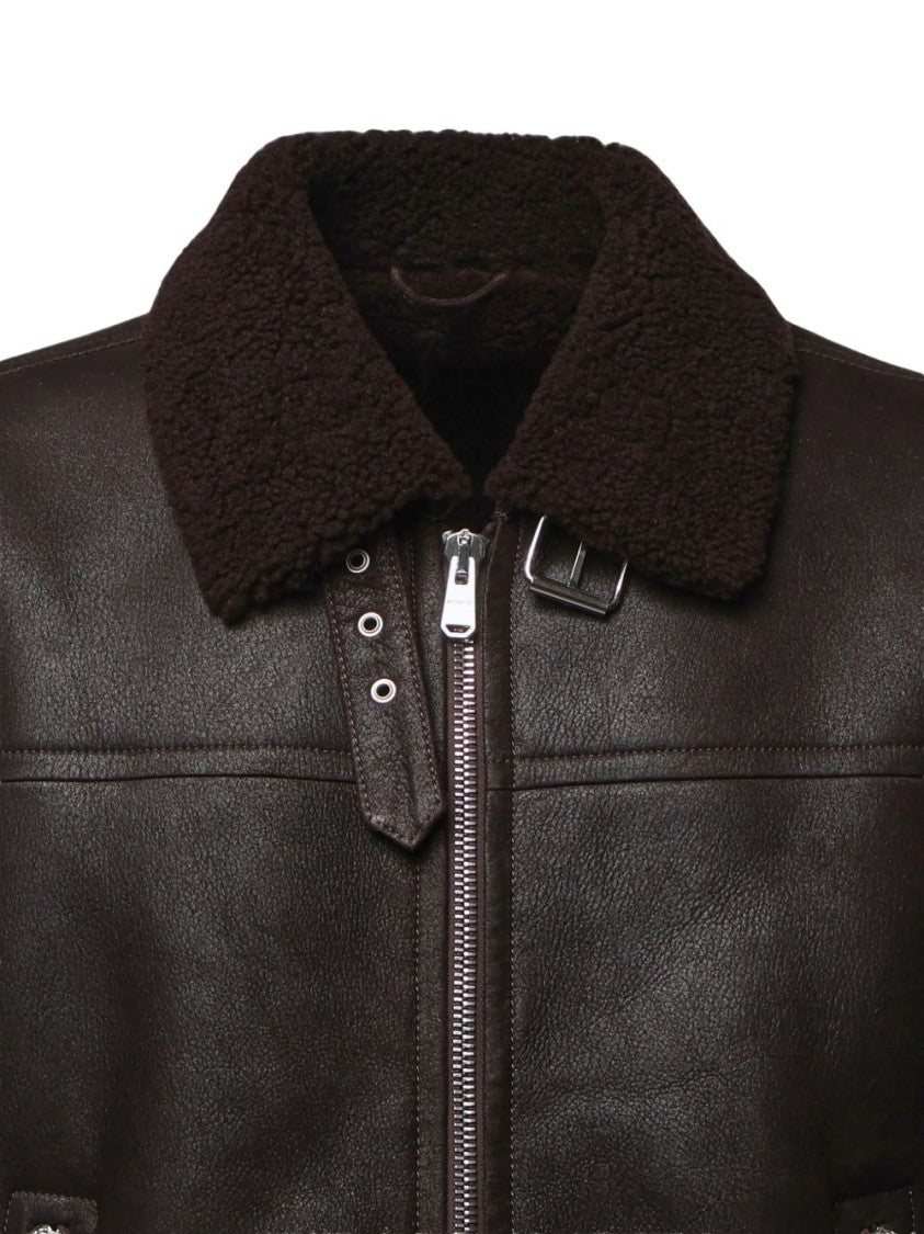 Dondup Shearling Collar Leather Jacket