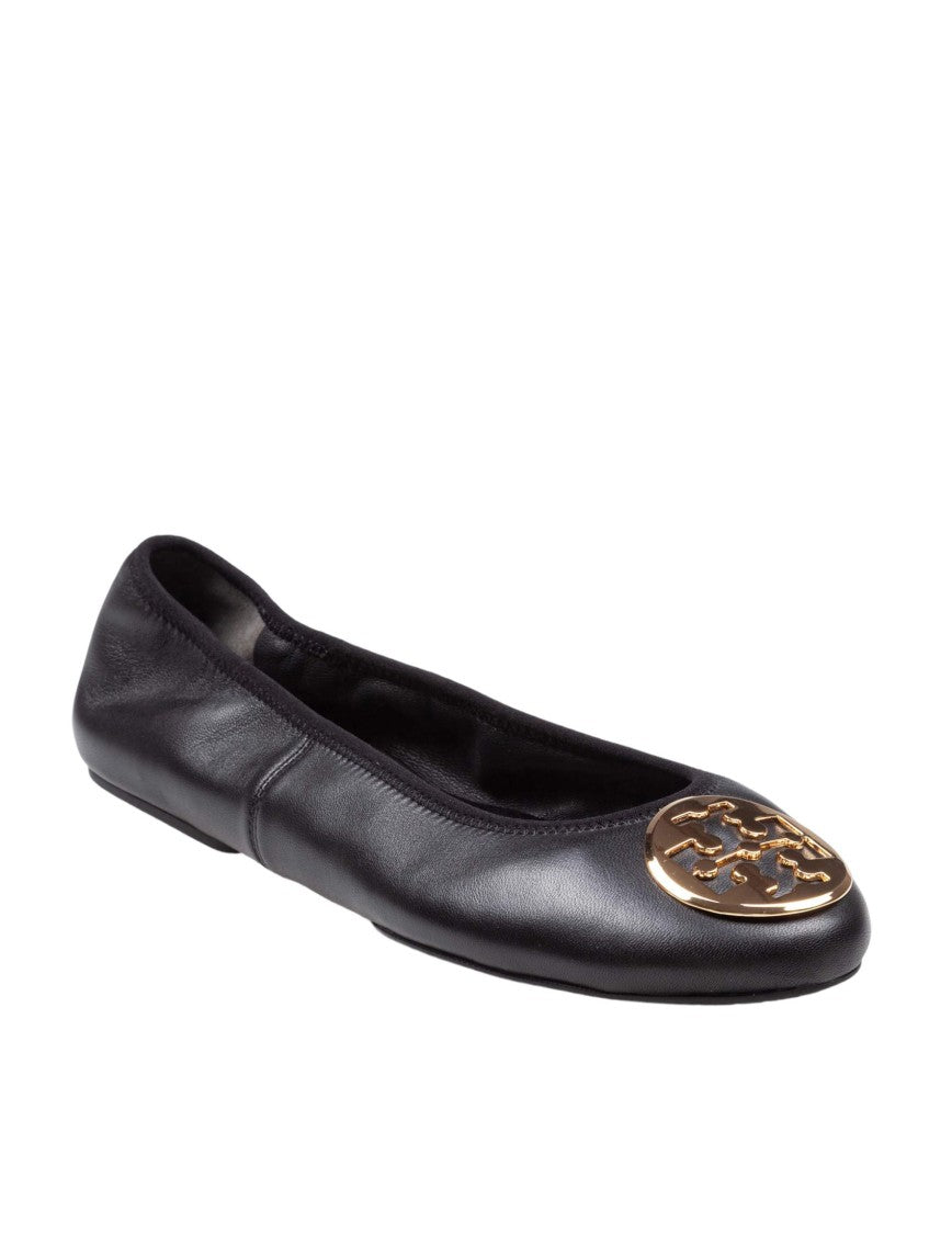 Tory Burch Reva Travel Nappa Leather Ballerina Flats, Black