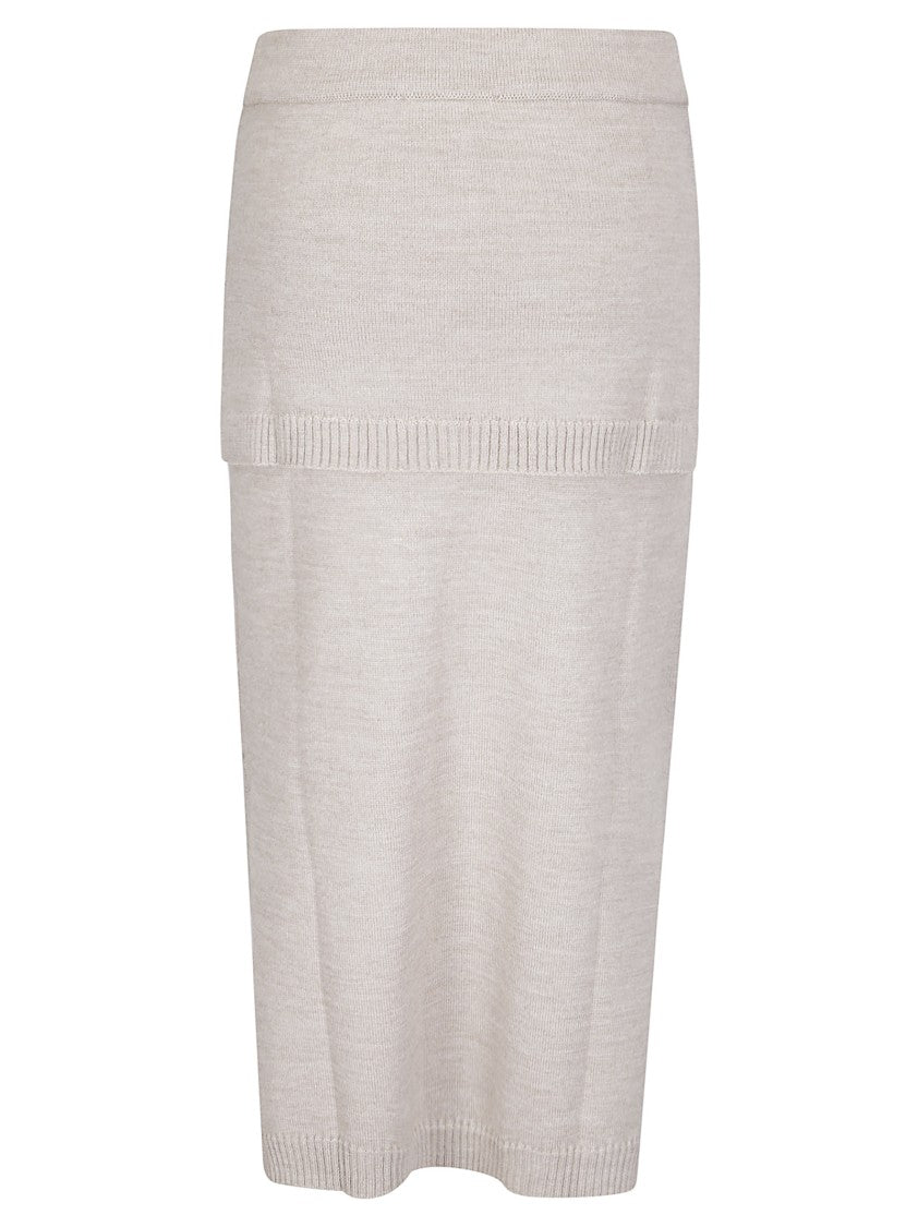Lemaire Long Fine Knit Skirt With Ribbed Waistband And Side Slits