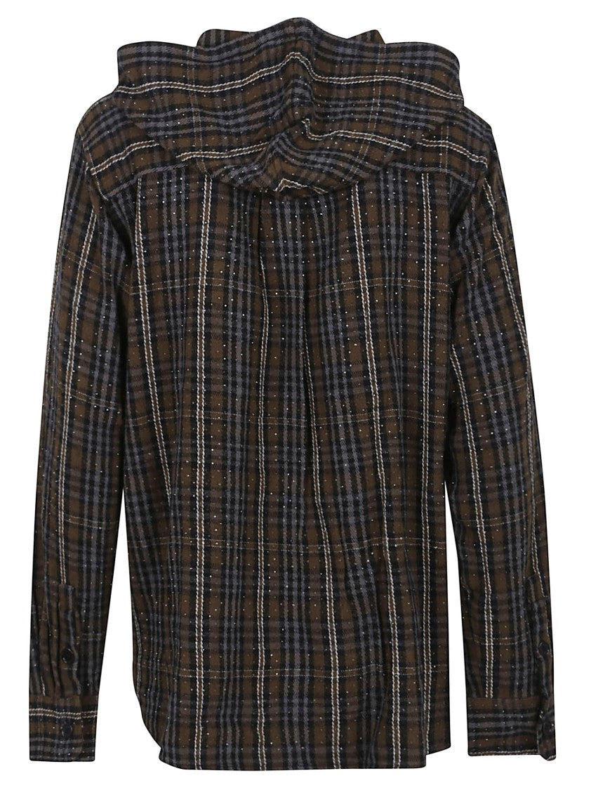Parosh Tartan Check Cotton Shirt With Rhinestone Accents