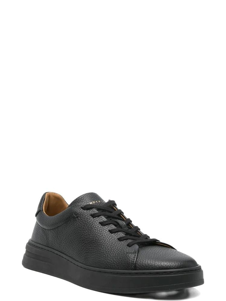 Henderson Black Textured Leather Cushioned Sole Trainers
