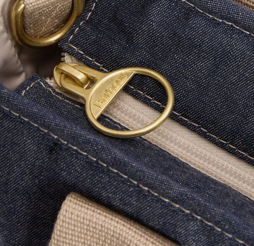 Barbour Denim Handbag With Tartan Accents