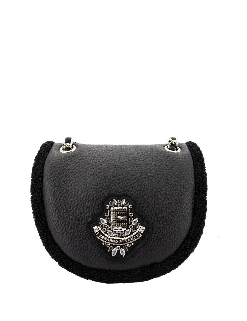 Ermanno Firenze Black Shoulder Bag With Jewelled Logo