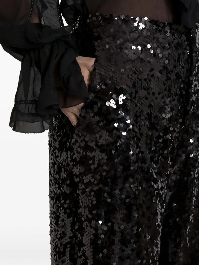 Alberta Ferretti Black Pantalone Wide-Leg Sequin Polyester Pants