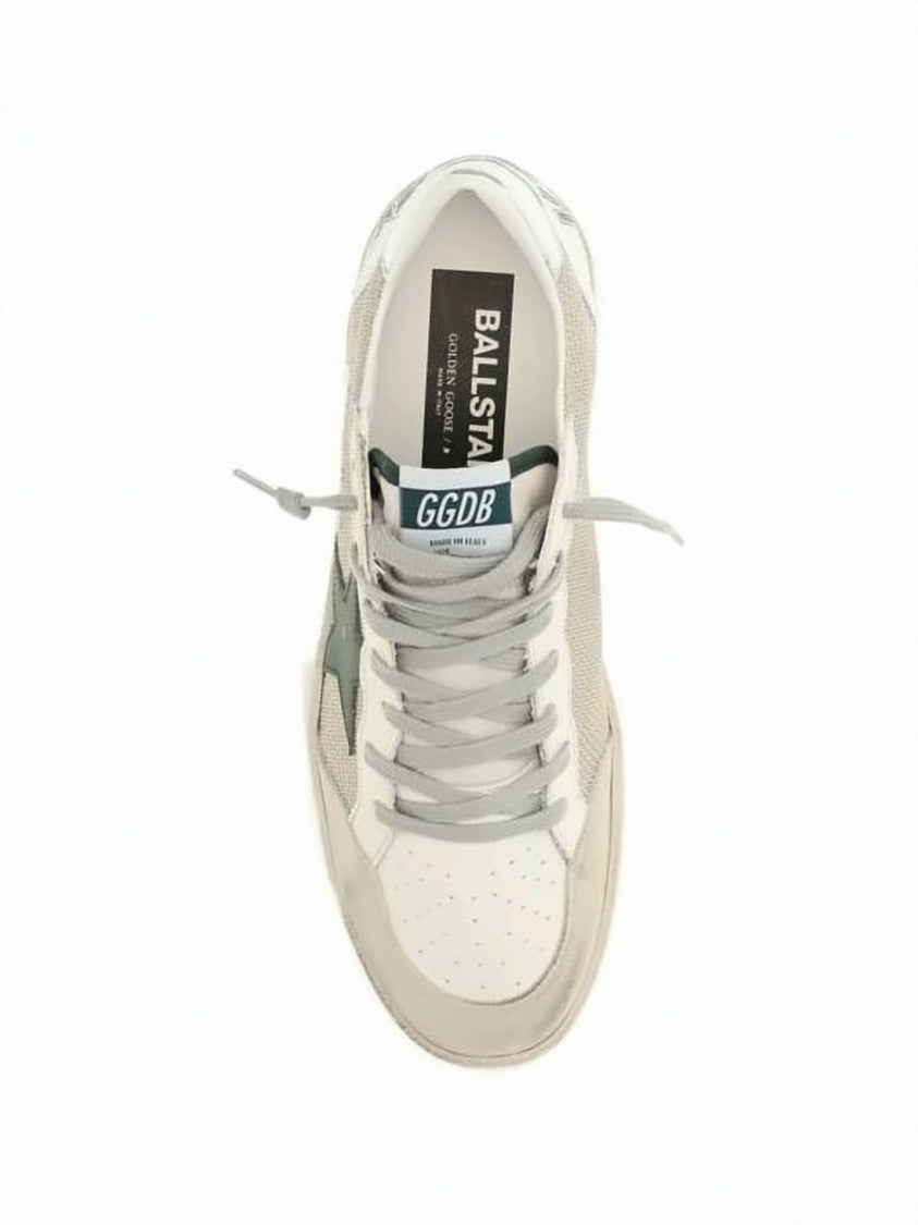 Golden Goose Low-Top Sneakers With Beige Mesh Upper And Green Star Detail