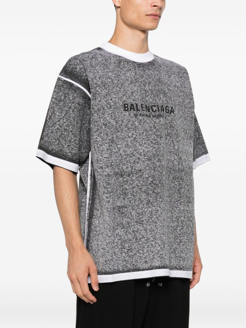 Balenciaga Grey Textured White Details Logo T-Shirt
