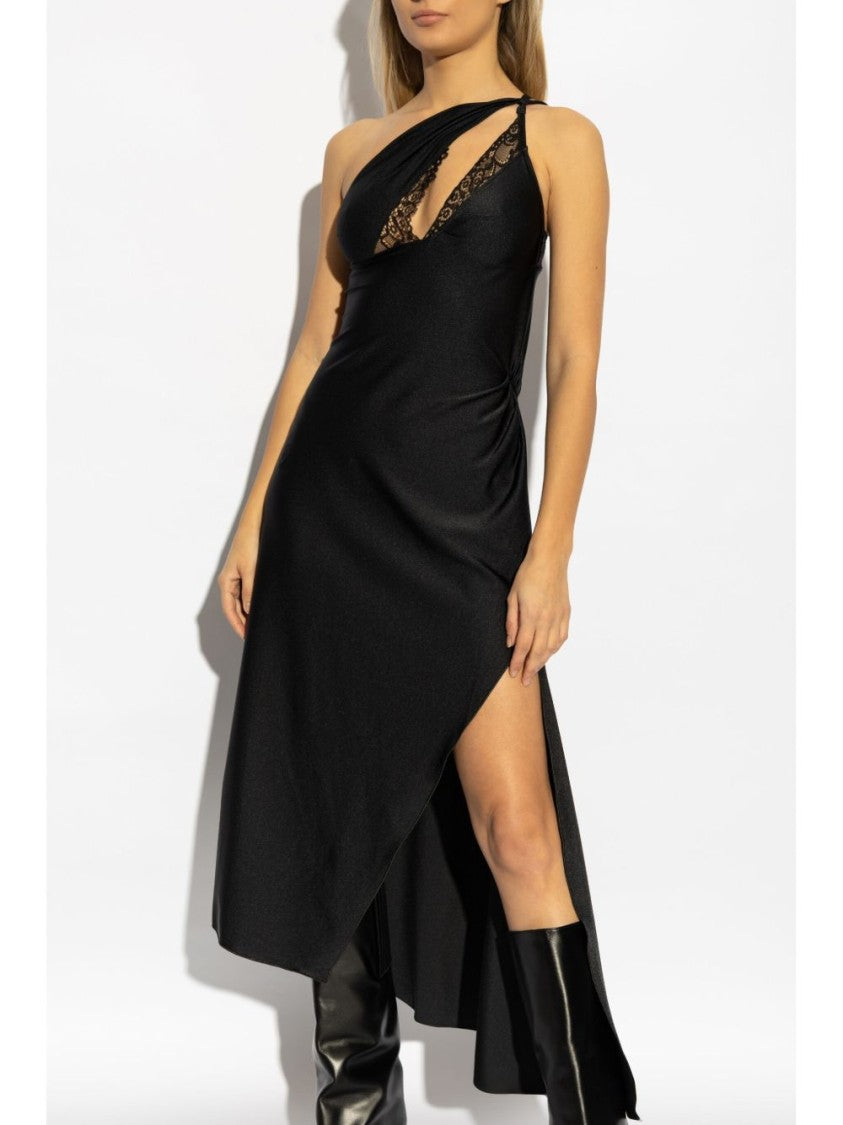 Coperni Asymmetric Black Satin Dress With Lace Details
