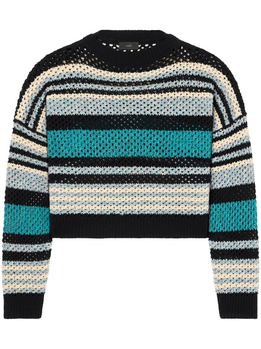 Alanui Cropped Ocean Stripes Sweater With Textured Loose Knit