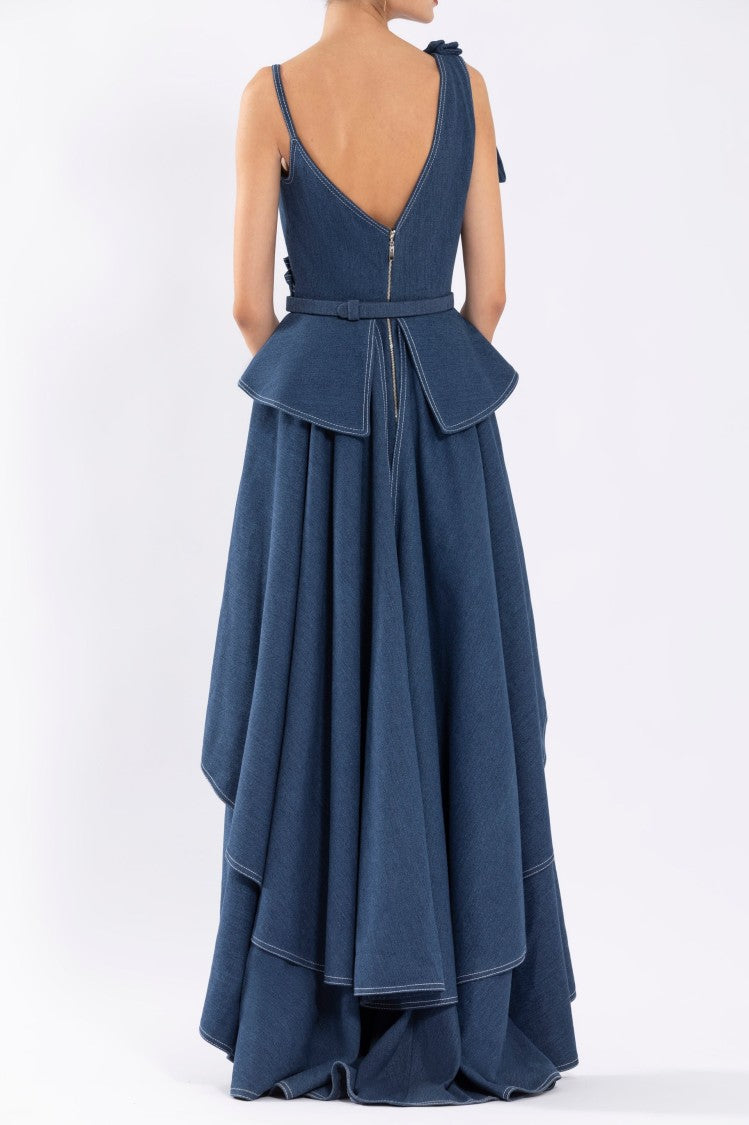 Saiid Kobeisy Denim Dress With Floral Embroidery