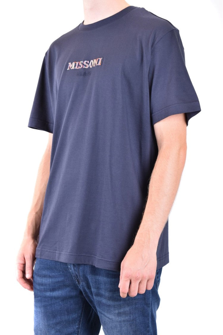 Missoni Blue Cotton Logo Embroidered T-Shirt