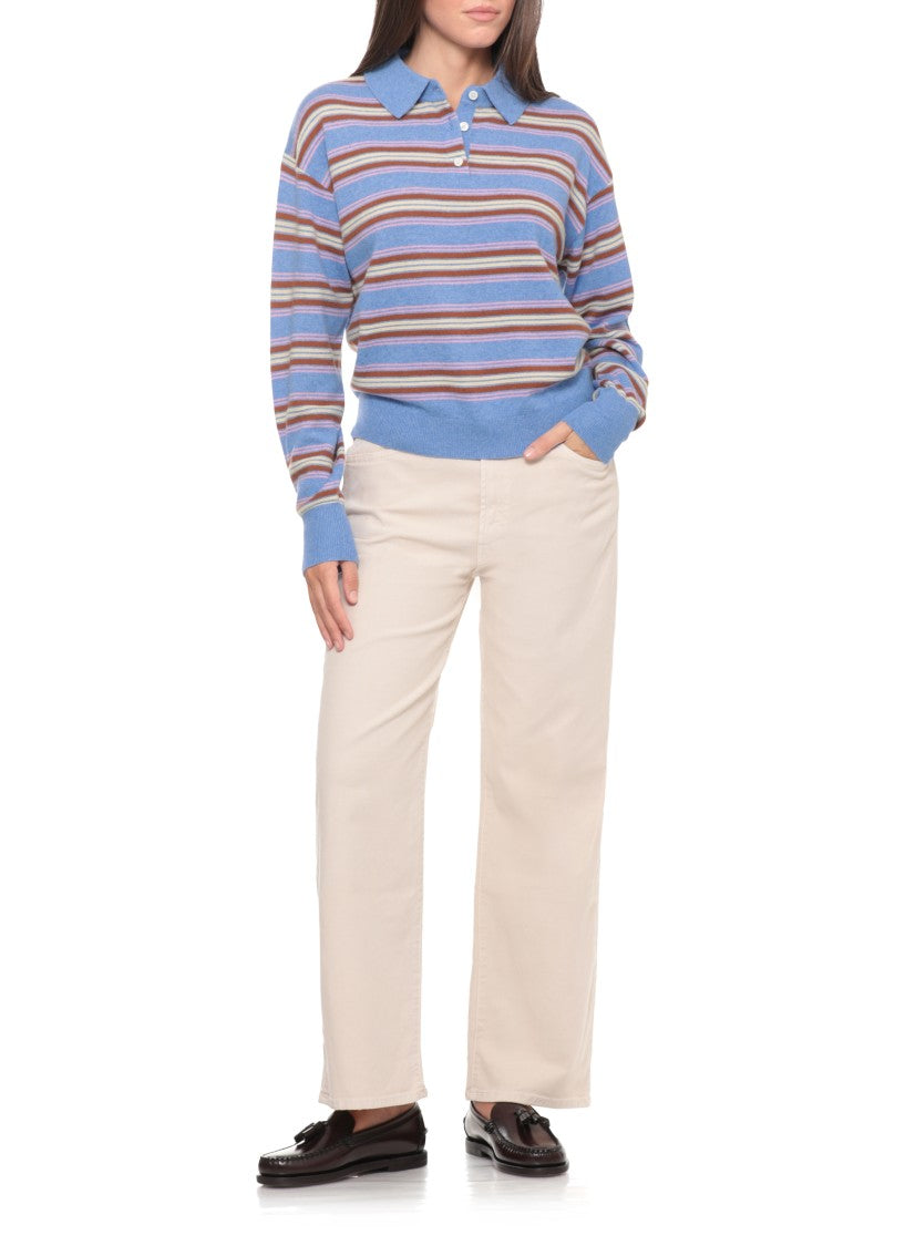Guest In Residence Light Blue Striped Cashmere Polo Shirt