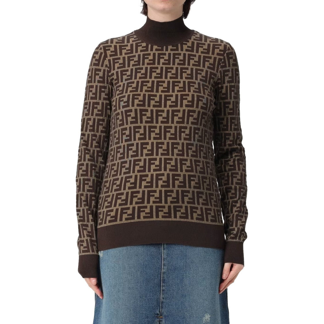 Fendi High Neck Cotton Ff Sweater