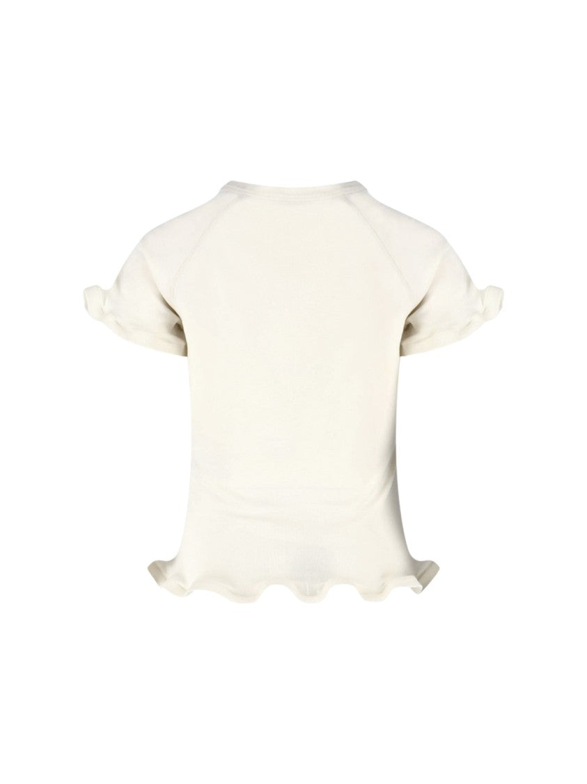 Stella Mccartney Cream Ruffled Hem Cotton Jersey T-Shirt