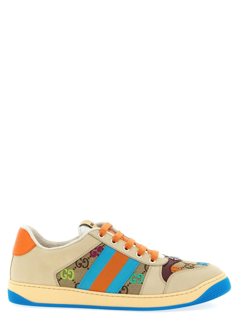 Gucci Leather Sneakers With Multicolor Gg Inserts