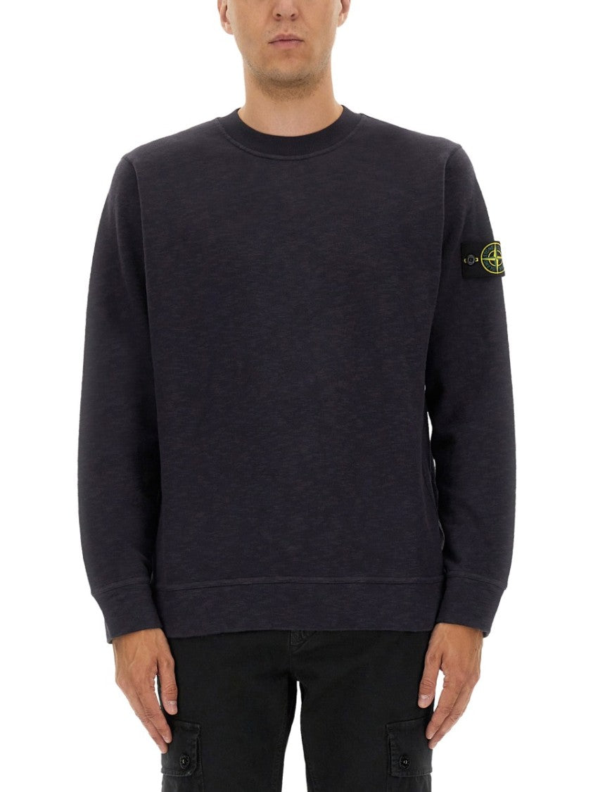 Stone Island Relaxed Fit Black Cotton Jersey Sweatshirt With Logo Patch