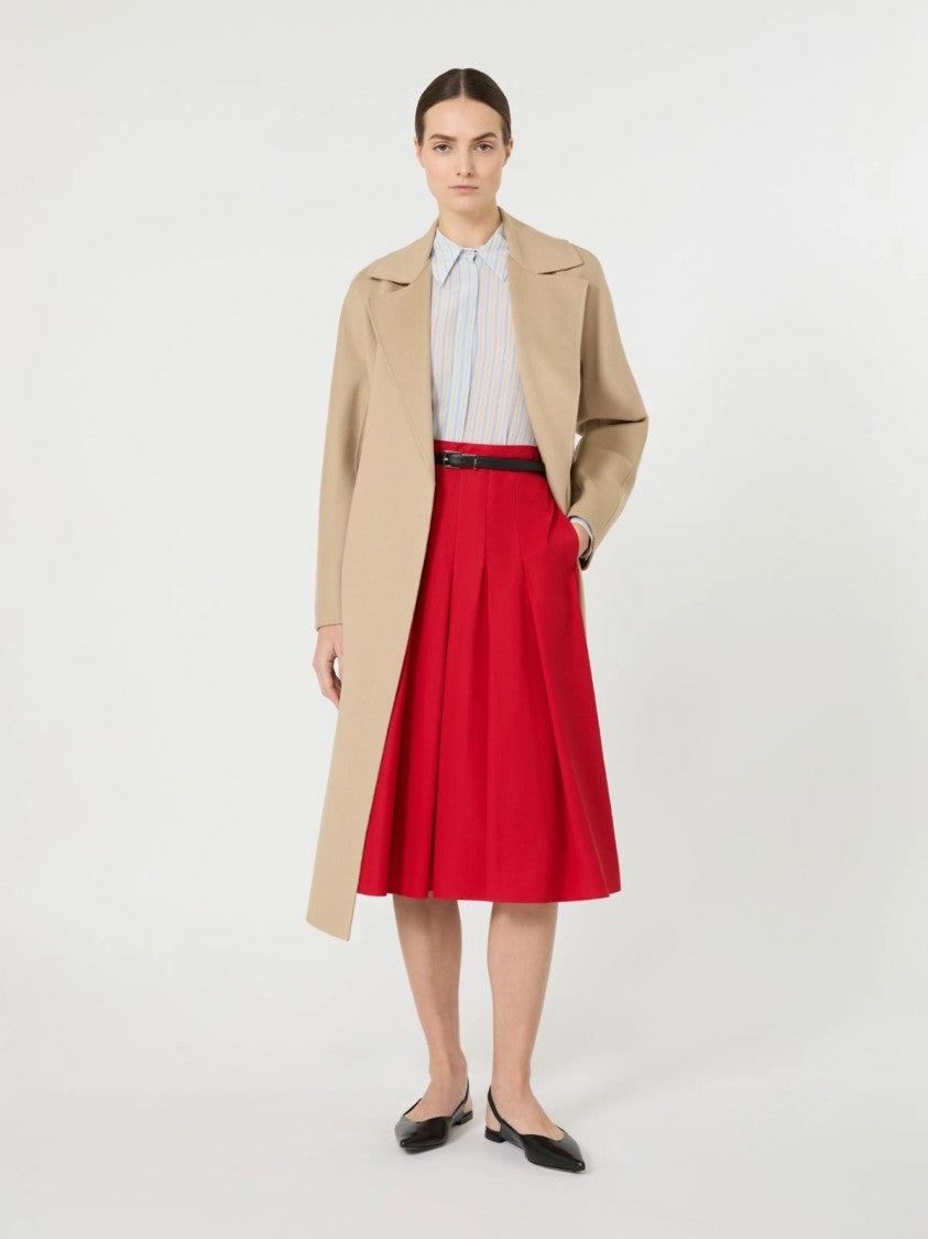 Max Mara Red Midi Skirt With Structured Pleats