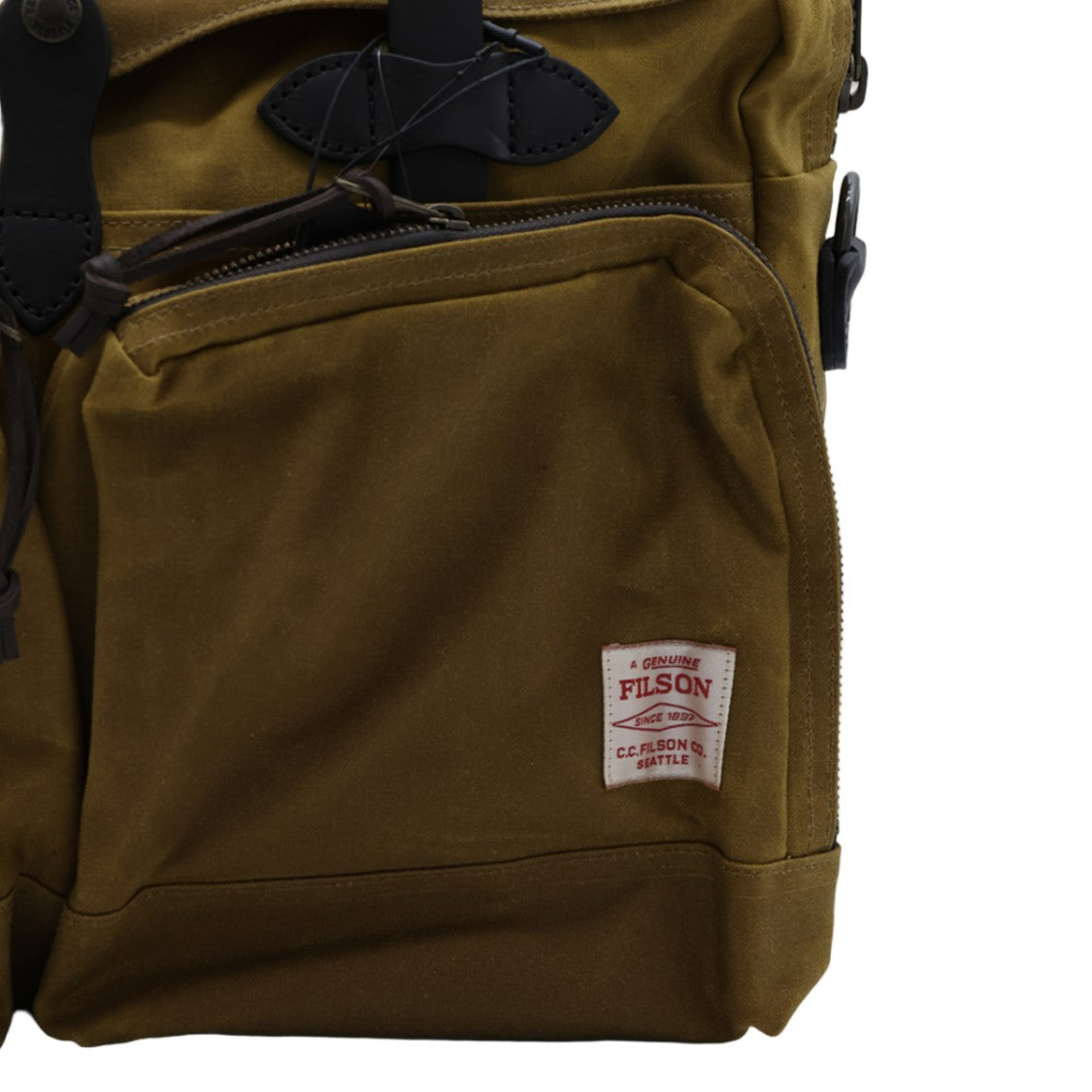 Filson Rugged Olive Green Utility Bag With Leather Accents
