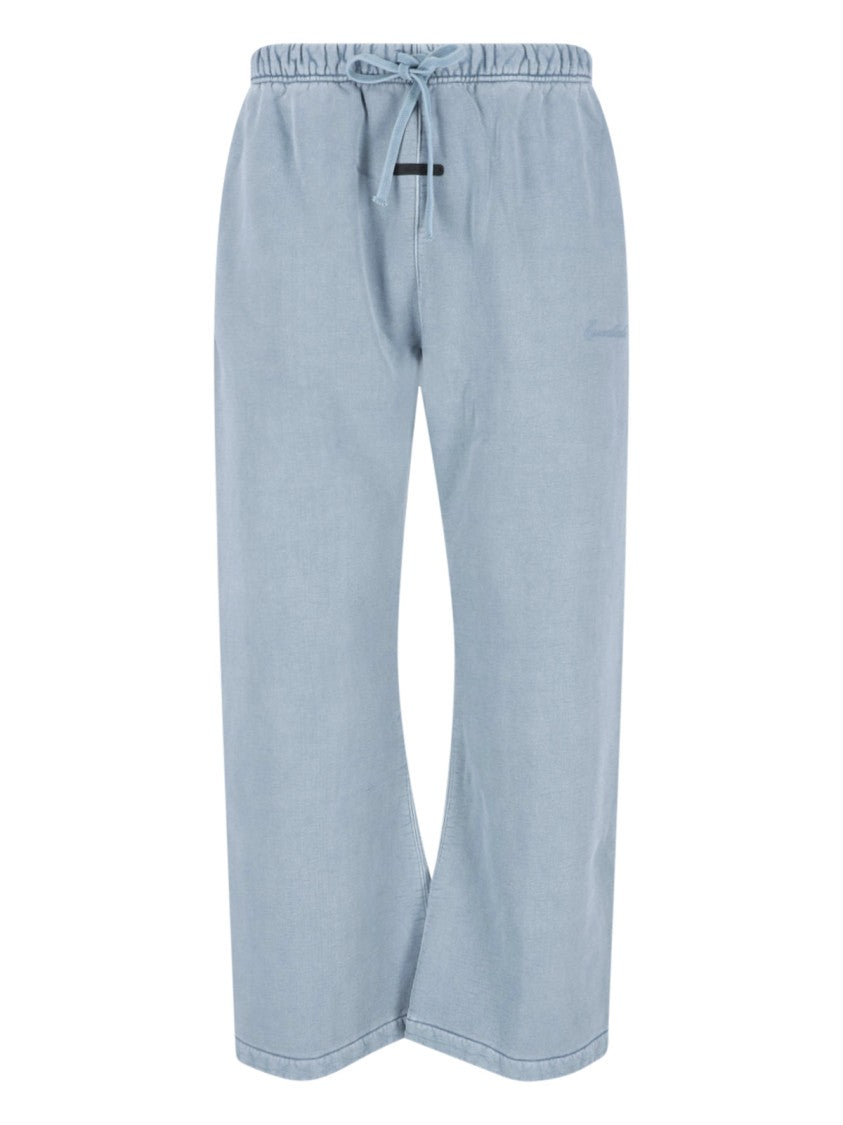 Fear Of God Essentials Beige Relaxed Wide-Leg Tonal Embroidered Trousers