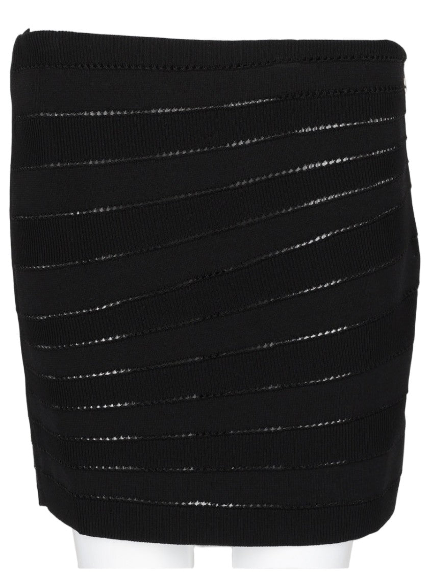 Balmain Fitted Mini Skirt With Horizontal Textured Bands And Subtle Sheen