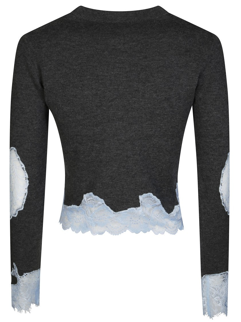 Self-Portrait Cropped Black Jumper With Lace Detailing