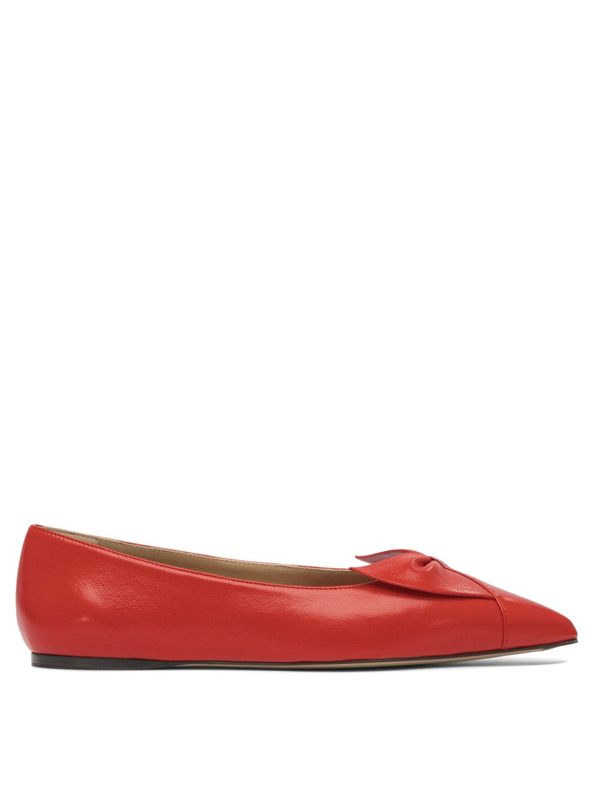 Ferragamo Red Leather Ballerinas With Bow Accent
