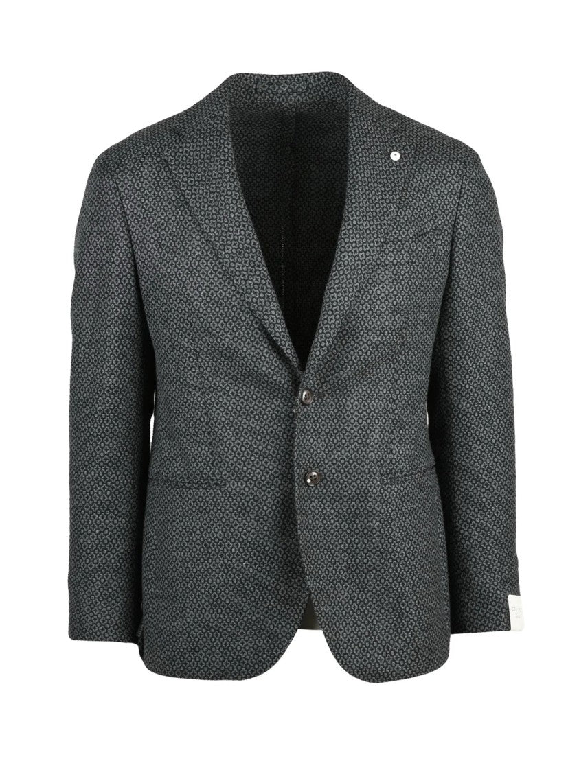 L.B.M. 1911 Fitted Wool Jacket With Geometric Pattern In Dark Grey And Black