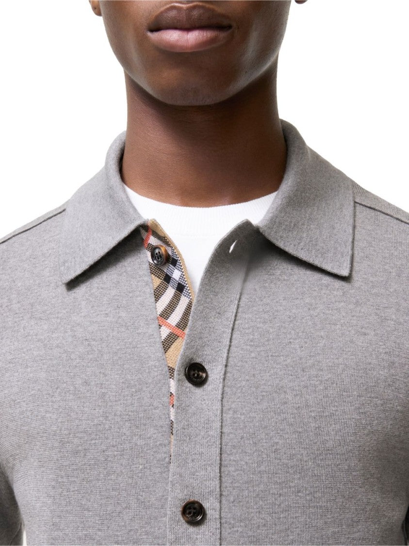 Burberry Check Trim Lightweight Wool Cardigan