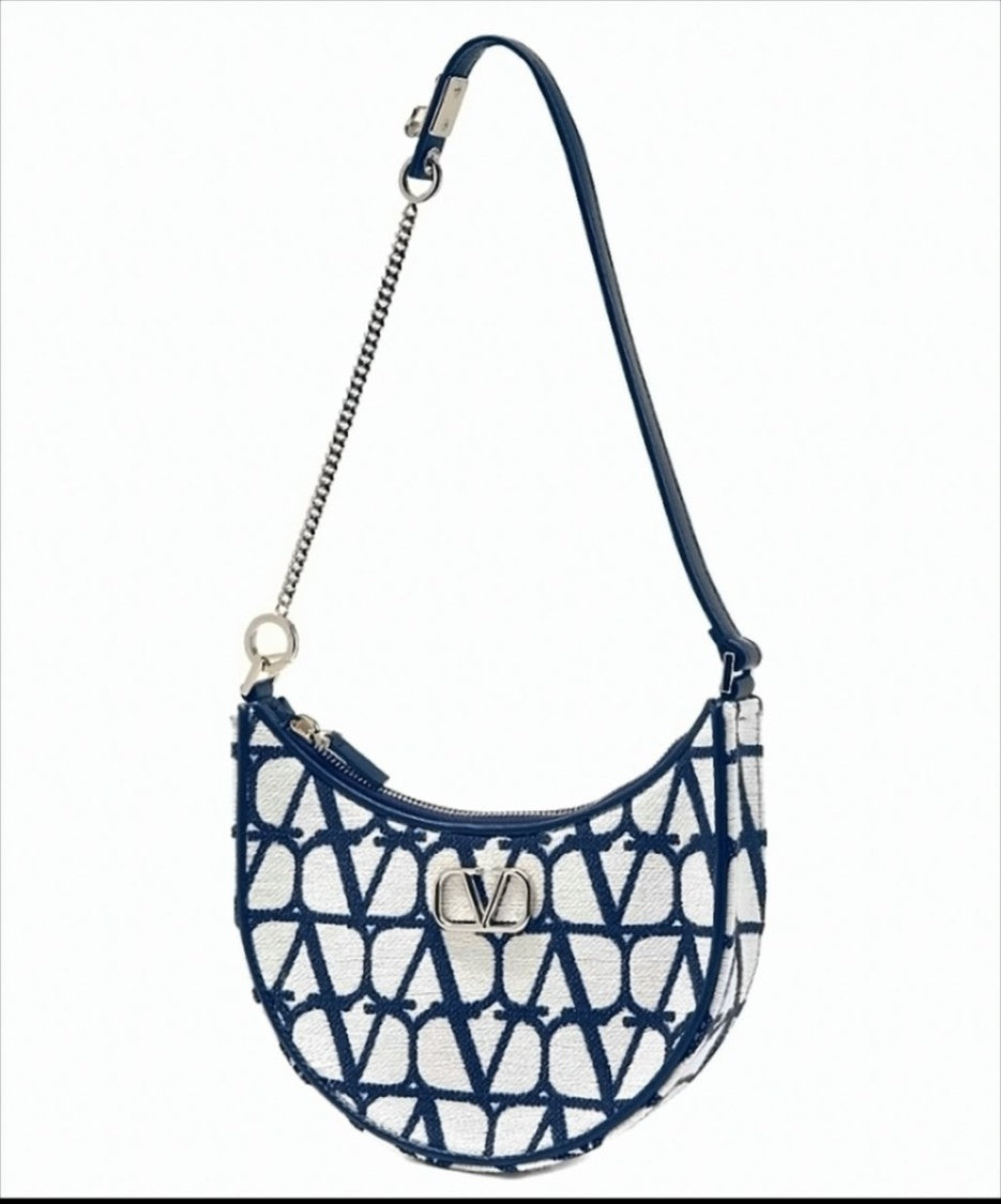Valentino Garavani Crescent-Shaped Shoulder Bag With Geometric Pattern
