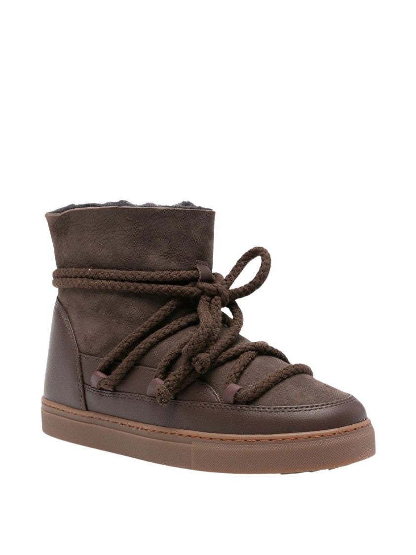 Inuikii Dark Brown Lace-Up Boots With Cozy Lamb Shearling Lining