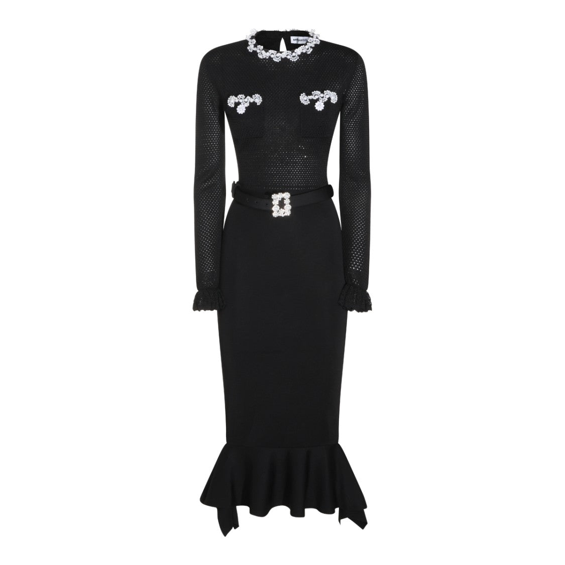 Self-Portrait Black Ruffled Hem Floral Midi Dress