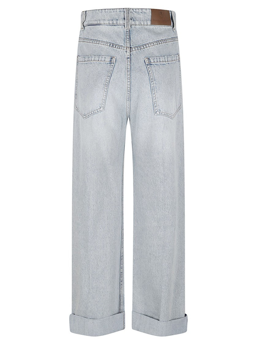 Brunello Cucinelli Light-Wash Denim Trousers With Rolled Hems