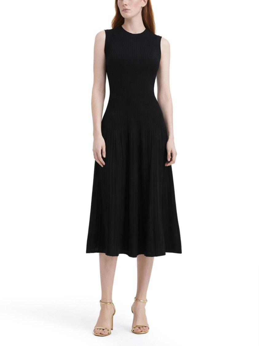 Max Mara Fitted Black Midi Dress With Ribbed Texture