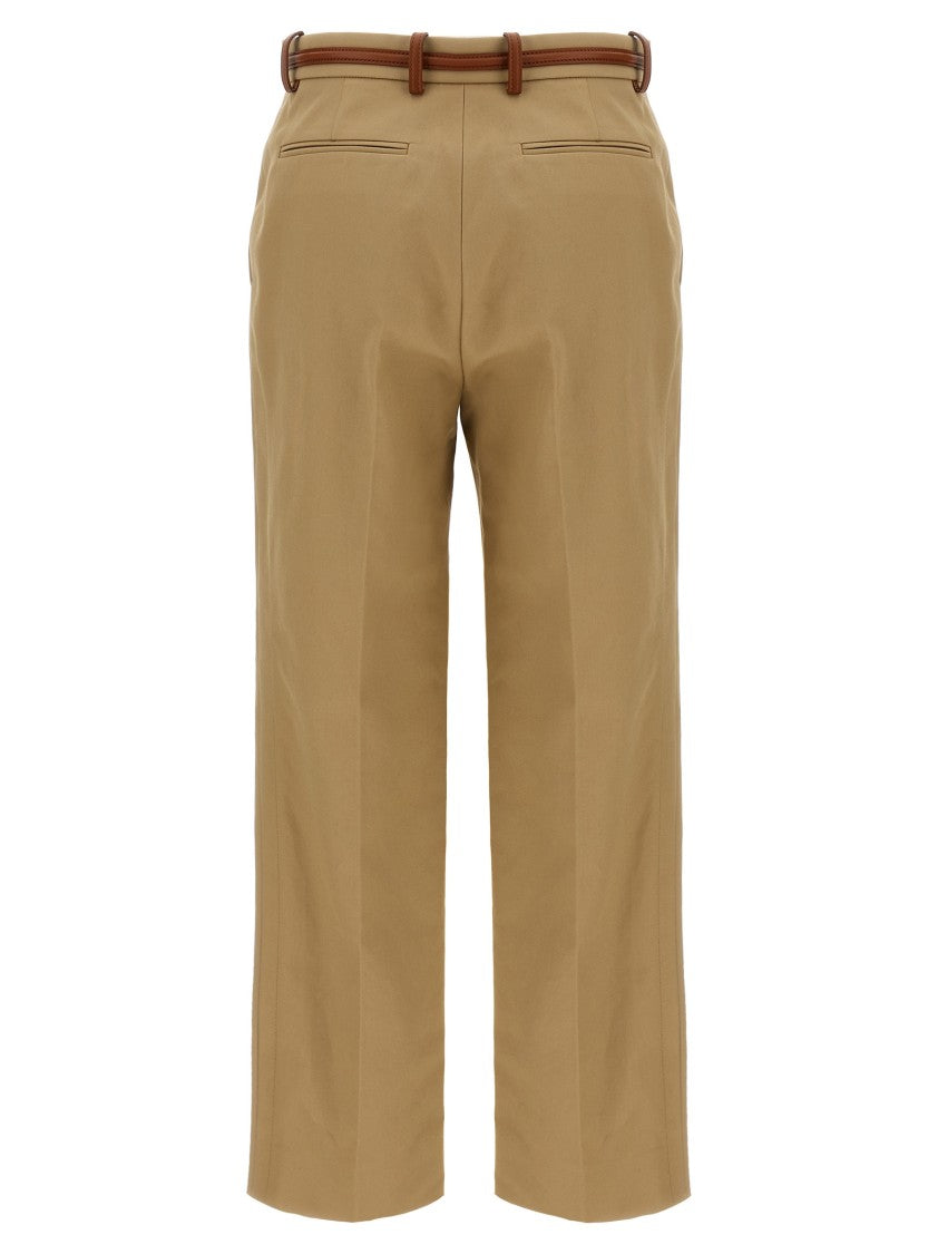 Gucci Cotton Drill Trousers With Leather Belt And Metal Clamp Detail