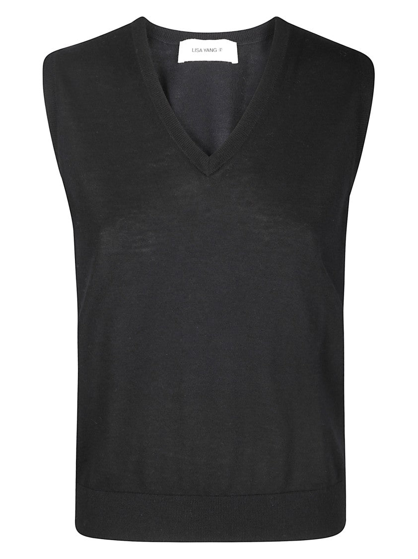 Lisa Yang V-Neck Sleeveless Top In Soft Cashmere With Contrast Edging