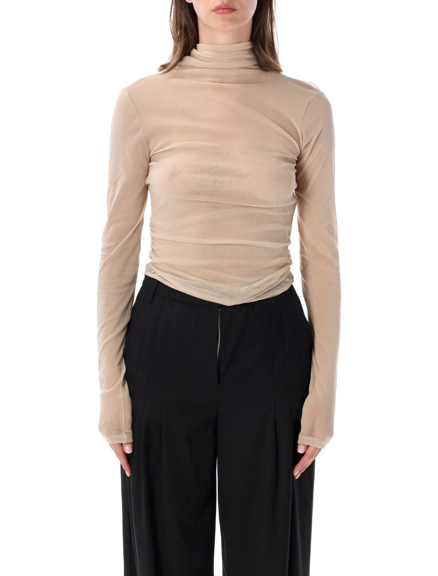 Lemaire Ballerina Scarf Sheer Mesh Jersey Bustier Long-Sleeve Top