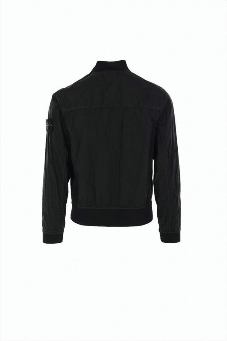 Stone Island Polyamide Black Bomber Jacket With Minimalist Design