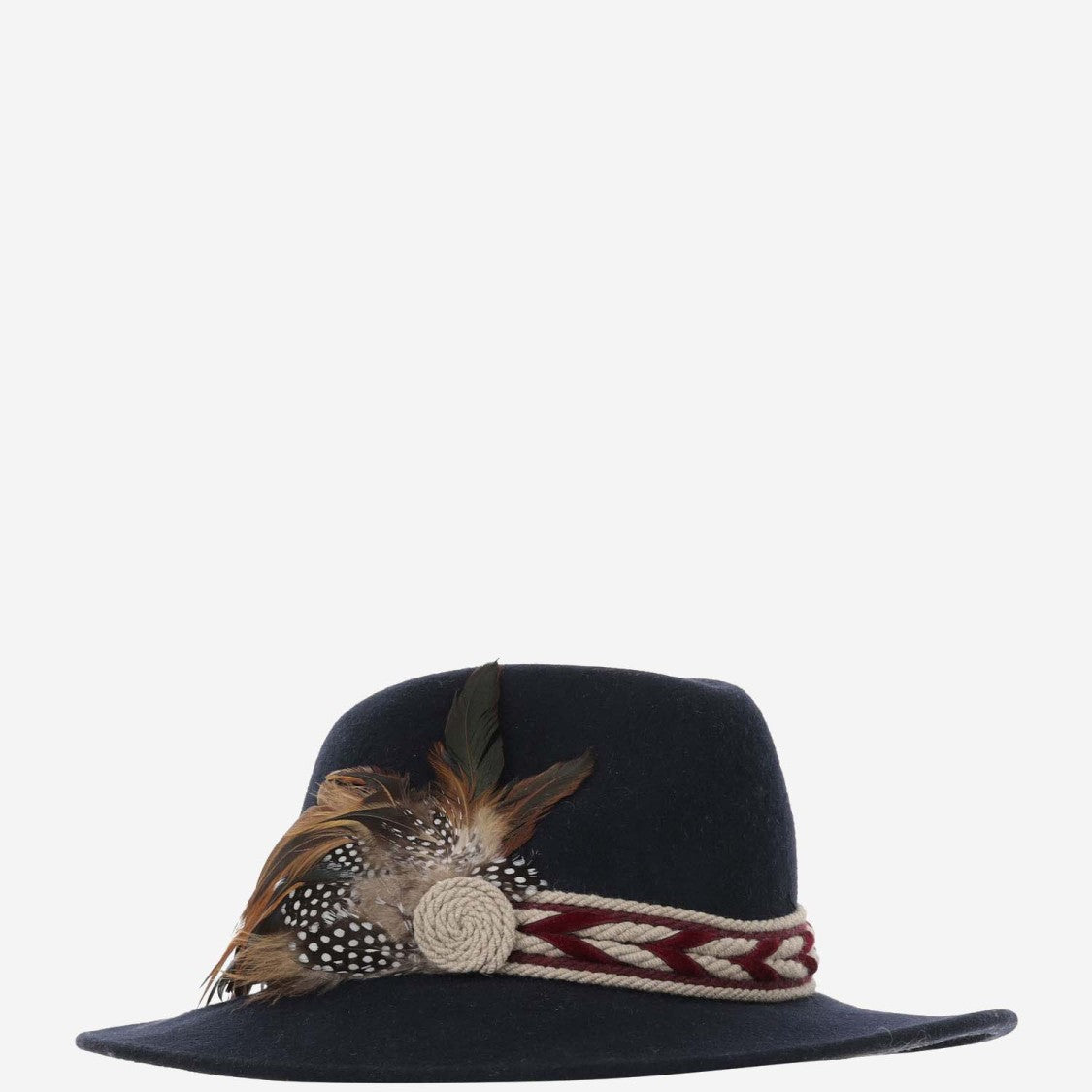 Alexia Alvarez De Toledo Handcrafted Black Wool Hat With Wide Brim And Feather Detail