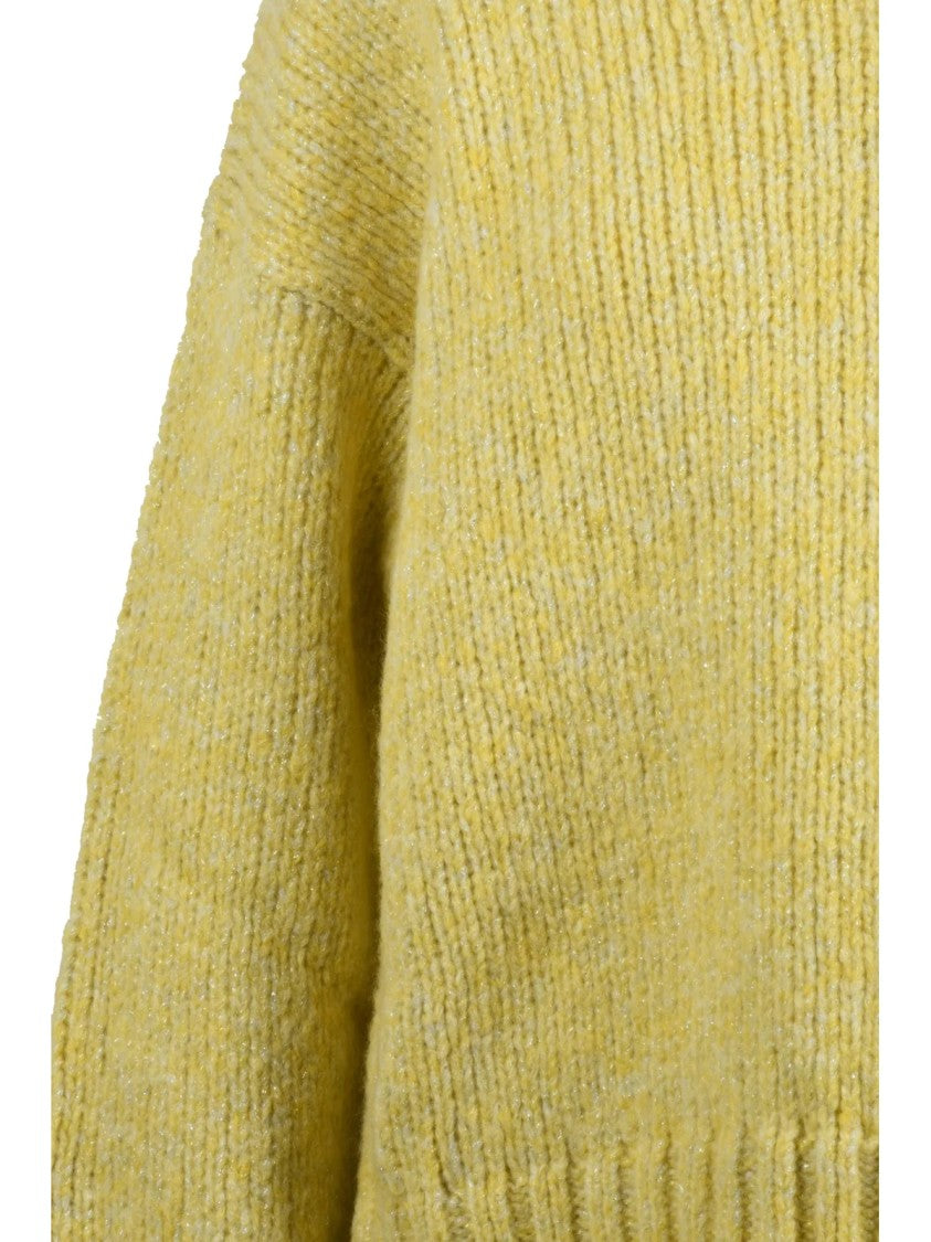 Alpha Studio High Neck Sweater With Lamé Inlay And Ribbed Knit Texture