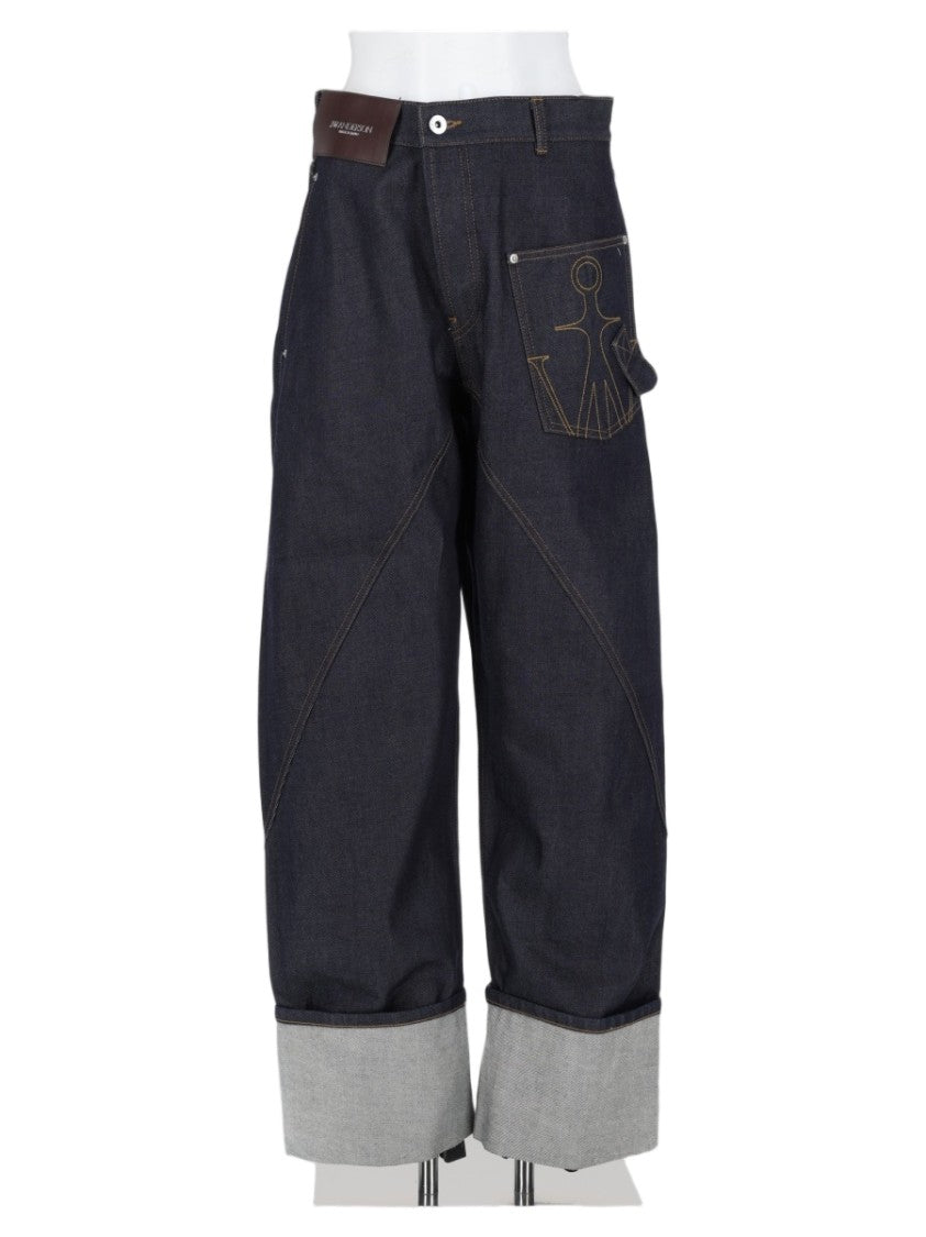 J. W. Anderson Azure Wide-Leg Cuffed Indigo Cotton Jeans
