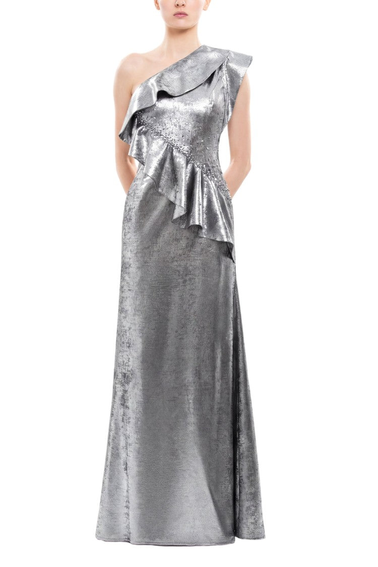 Saiid Kobeisy Embellished One-Shoulder Lamé Dress