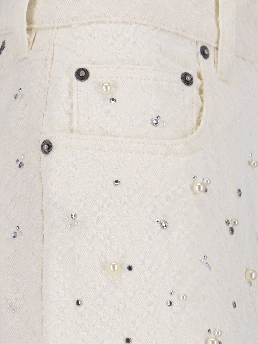 Golden Goose High-Waisted White Denim Jeans With Crystal Embellishments