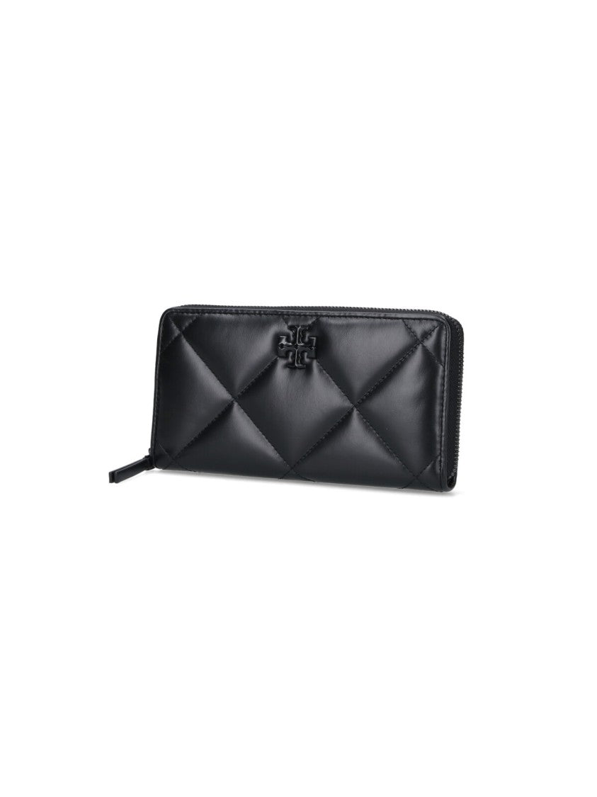 Tory Burch Quilted Black Calf Leather Zip-Around Wallet