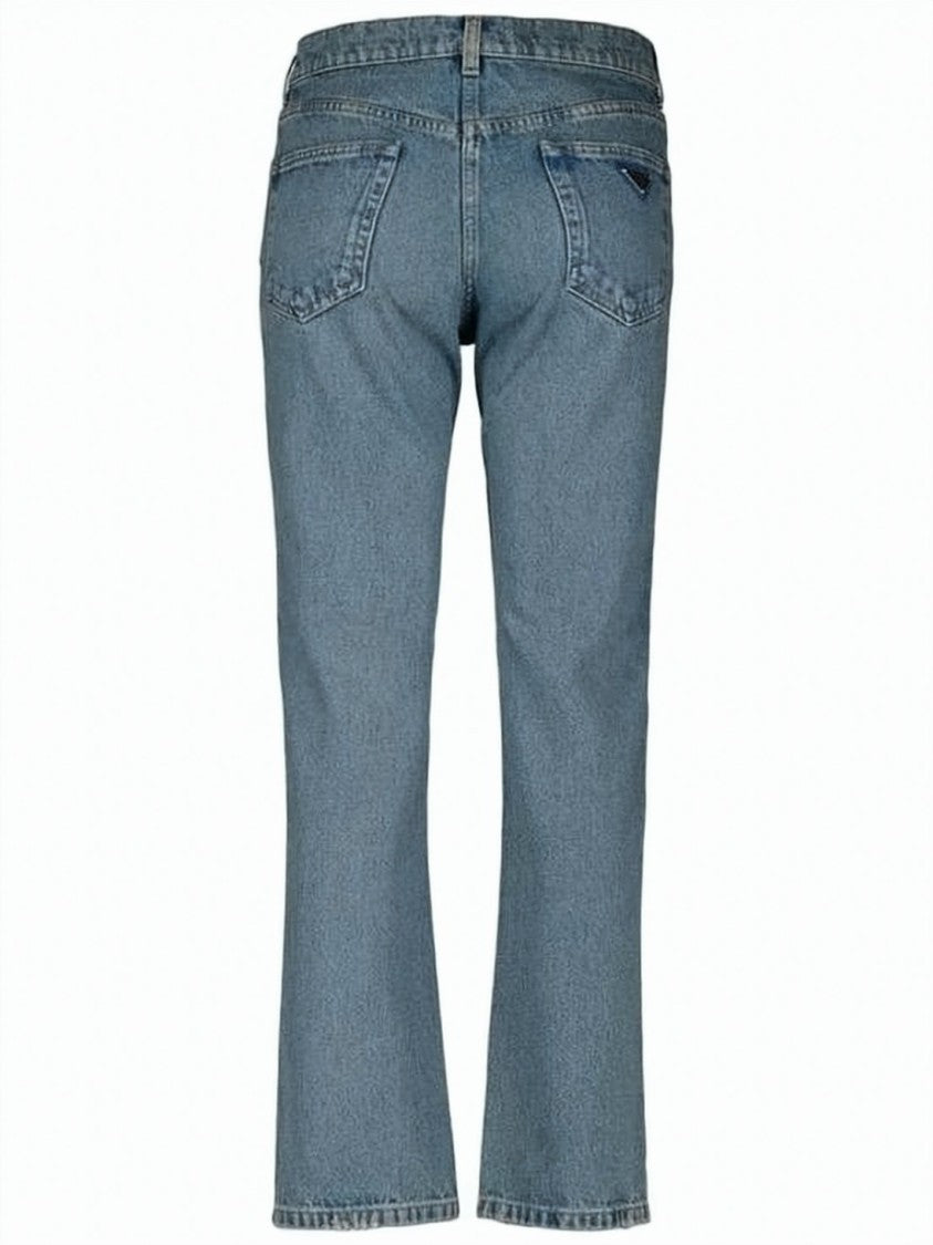 Prada Straight-Leg Denim Pants With Triangular Logo Patch