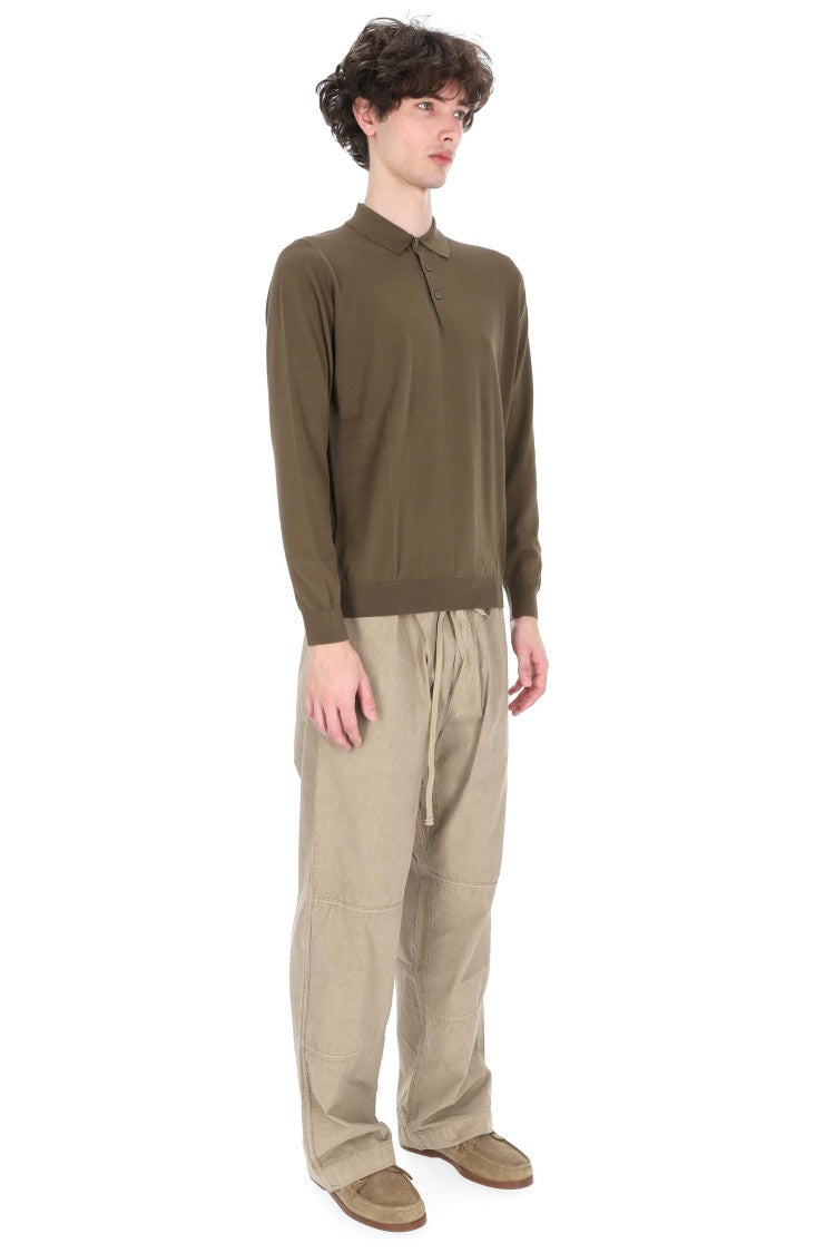 Drumohr Military Green Long-Sleeve Polo Shirt